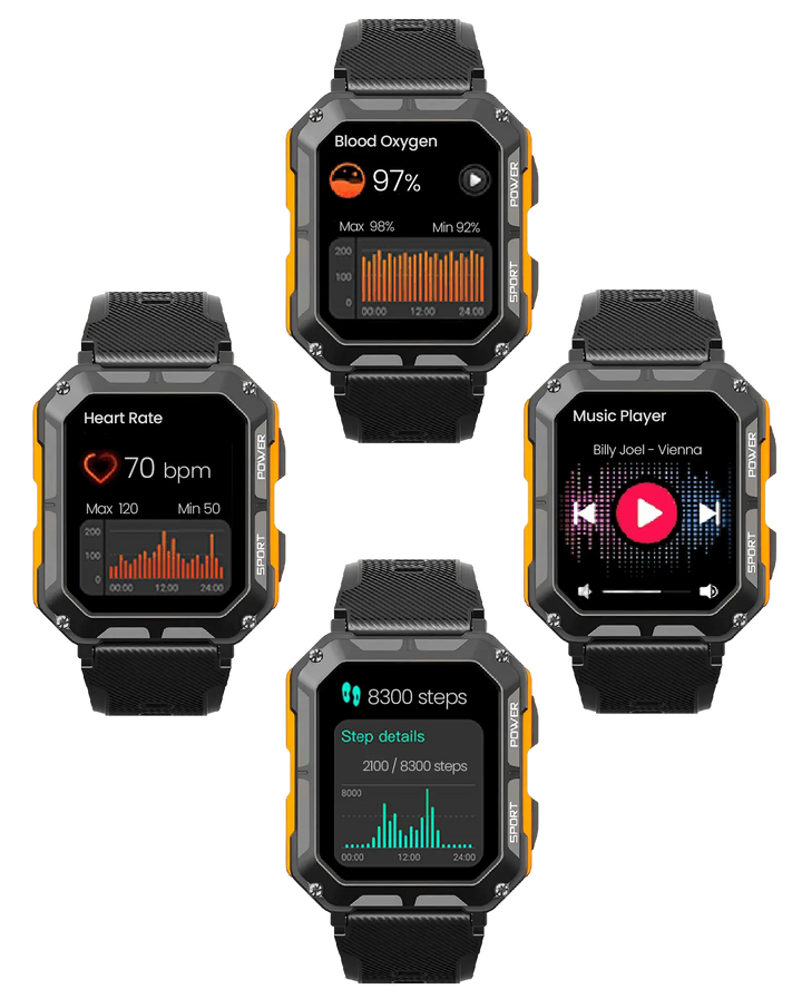Unisex Rugged Smartwatch with Heart Rate Monitor and Step Tracker