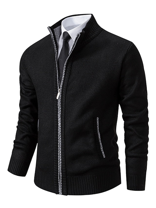 Mens Ribbed Knit Sweater Jacket Cozy Fit