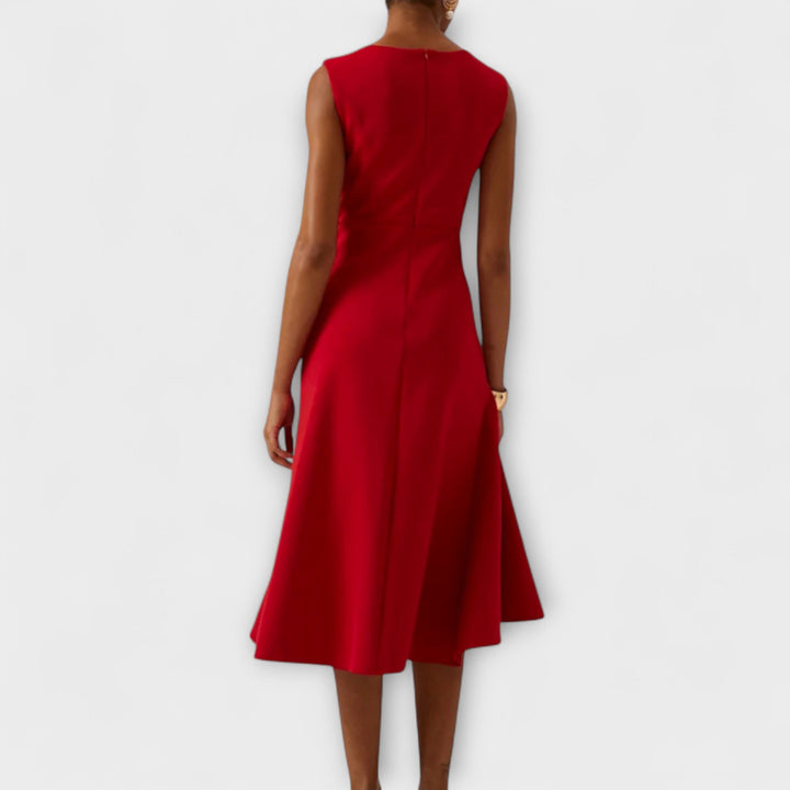 Womens Sleeveless Wrap Midi Dress with Ruffle Trim