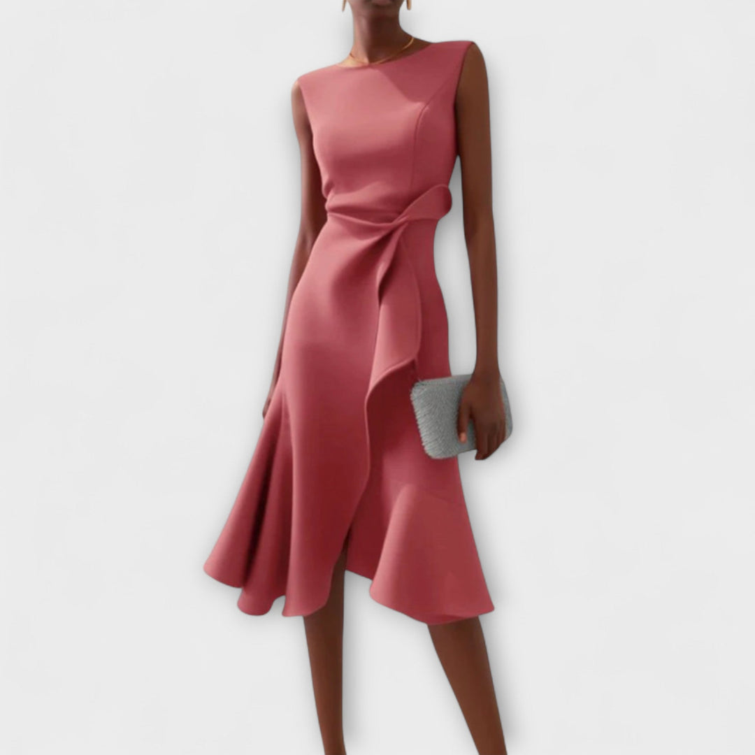 Womens Sleeveless Wrap Midi Dress with Ruffle Trim