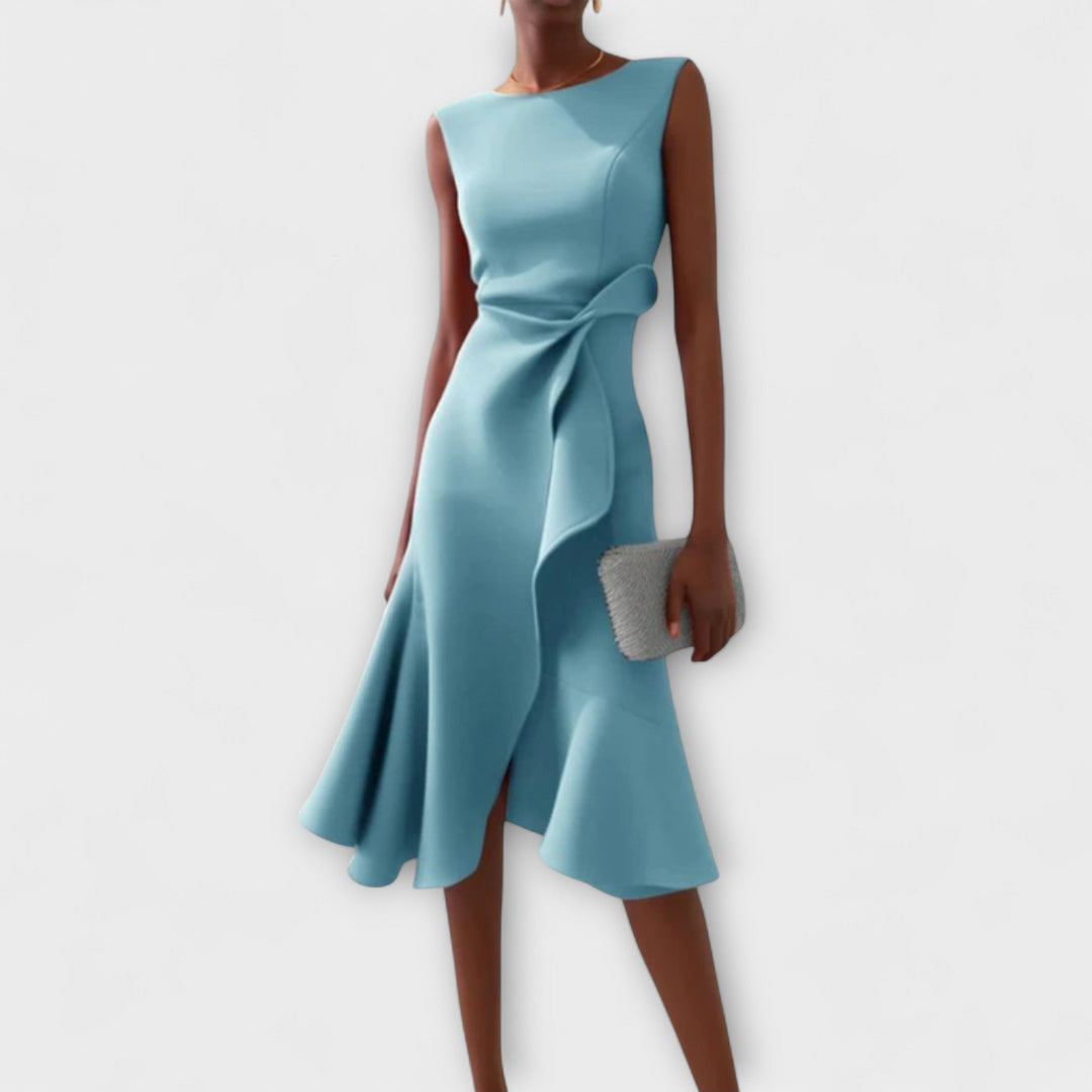 Womens Sleeveless Wrap Midi Dress with Ruffle Trim