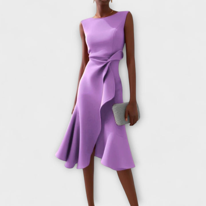 Womens Sleeveless Wrap Midi Dress with Ruffle Trim
