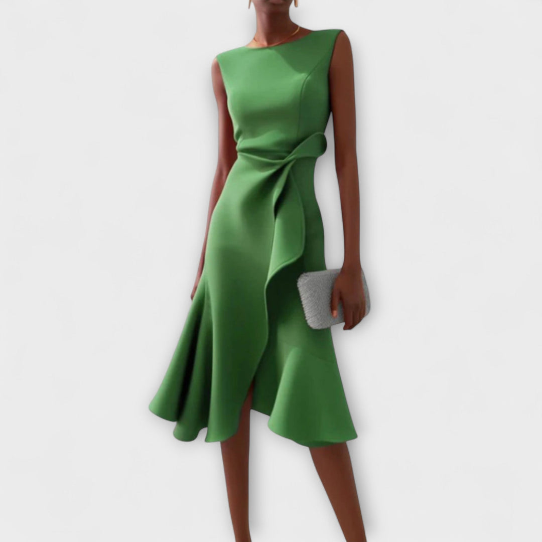 Womens Sleeveless Wrap Midi Dress with Ruffle Trim