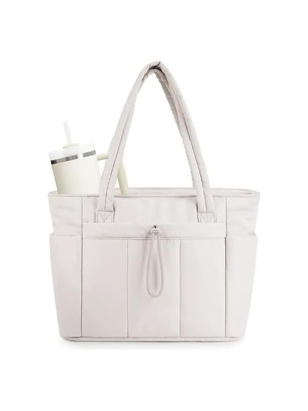 Quilted Puffer Tote Bag with Multiple Pockets and Drawstring Closure - BritishMode