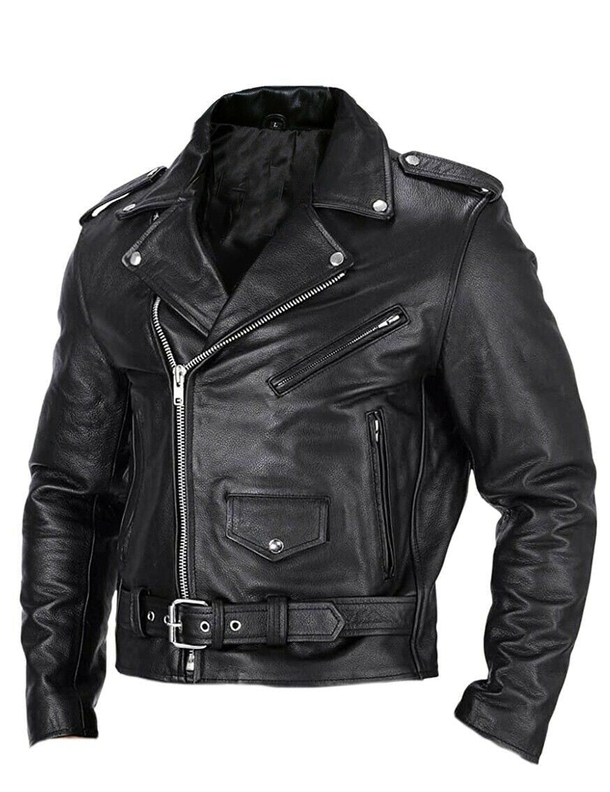 Mens Slim Fit Leather Motorcycle Jacket with Stand-Up Collar - BritishMode