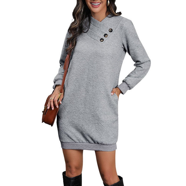 Womens Sweatshirt Dress Button Detail Long Sleeve