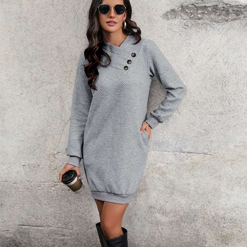 Womens Sweatshirt Dress Button Detail Long Sleeve