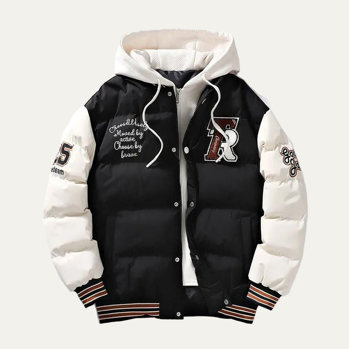 Mens Hooded Puffer Jacket Varsity Style Insulated - BritishMode