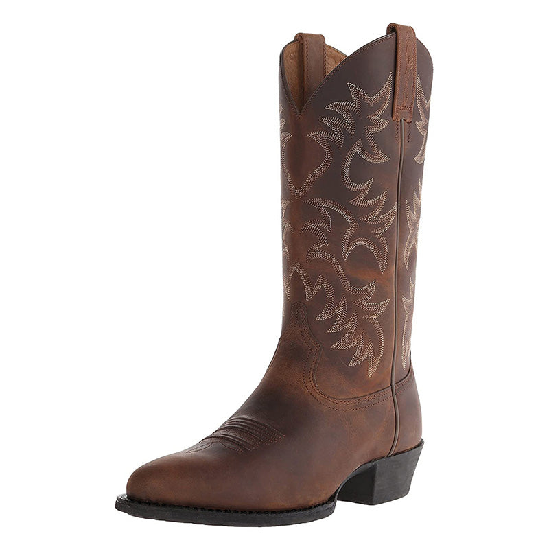 Mens Mid-Calf Leather Cowboy Boots Classic Fit