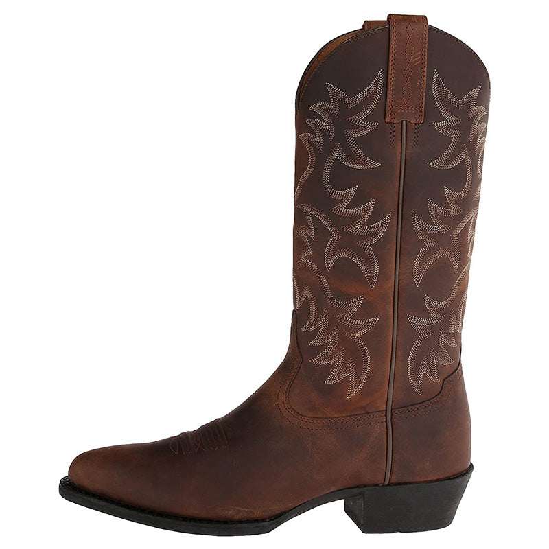 Mens Mid-Calf Leather Cowboy Boots Classic Fit