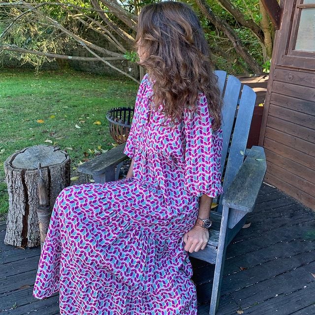 Womens Maxi Dress with Puff Sleeve and V-Neck Boho Style