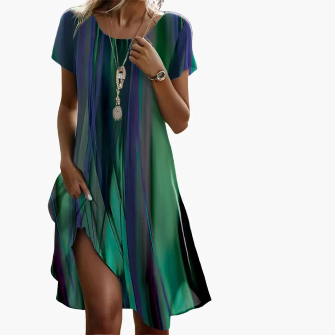 Womens Casual Midi Dress Gradient Print Short Sleeve - BritishMode
