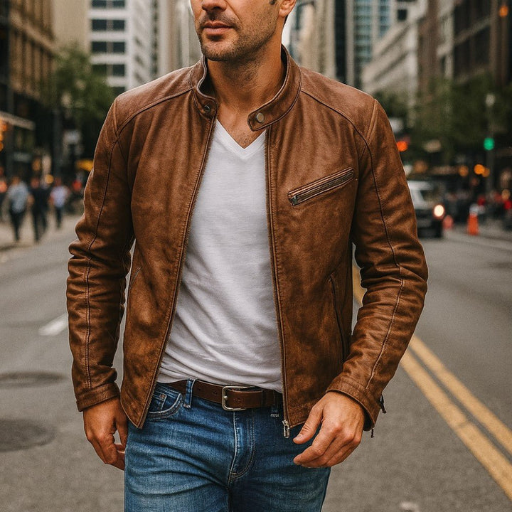 Mens Leather Jacket Stand Collar Street Style - BritishMode