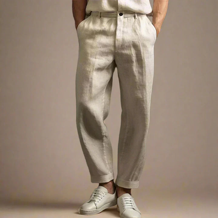 Mens Casual Linen Look Trousers Relaxed Breathable Fit - BritishMode
