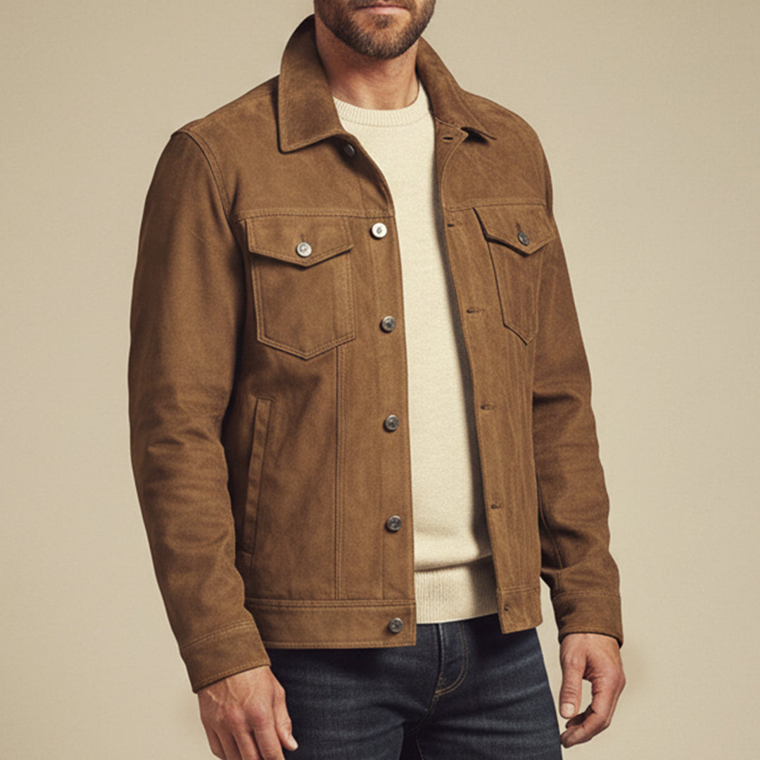 Mens Trucker Jacket Textured Suede Material