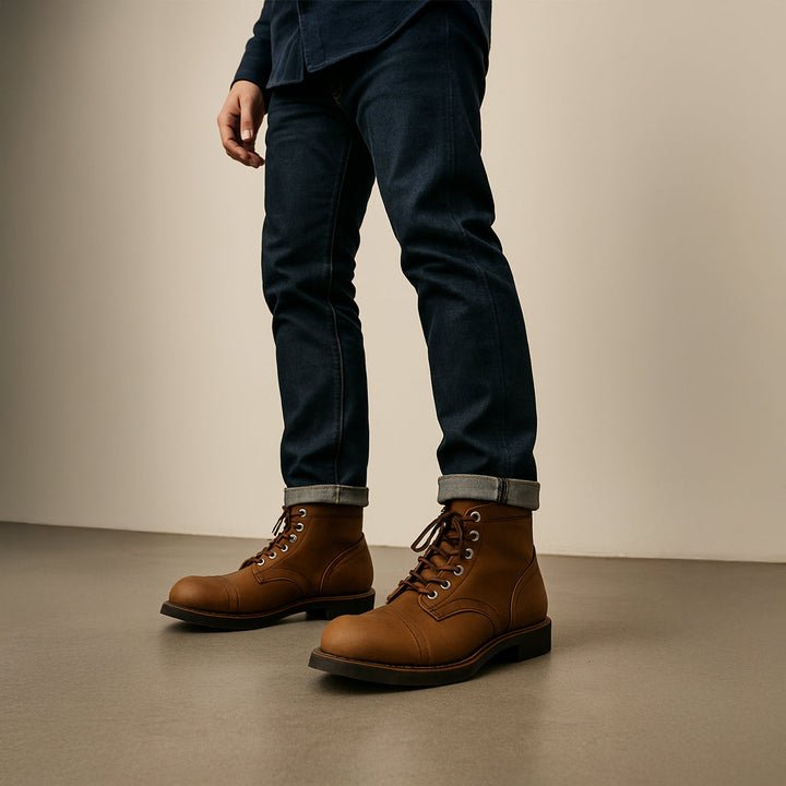 Mens Leather Combat Boots Lace-Up Style