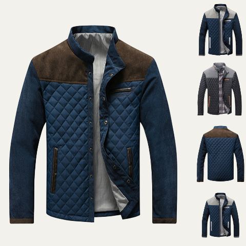 Mens Quilted Bomber Jacket Diamond Stitch Casual Fit