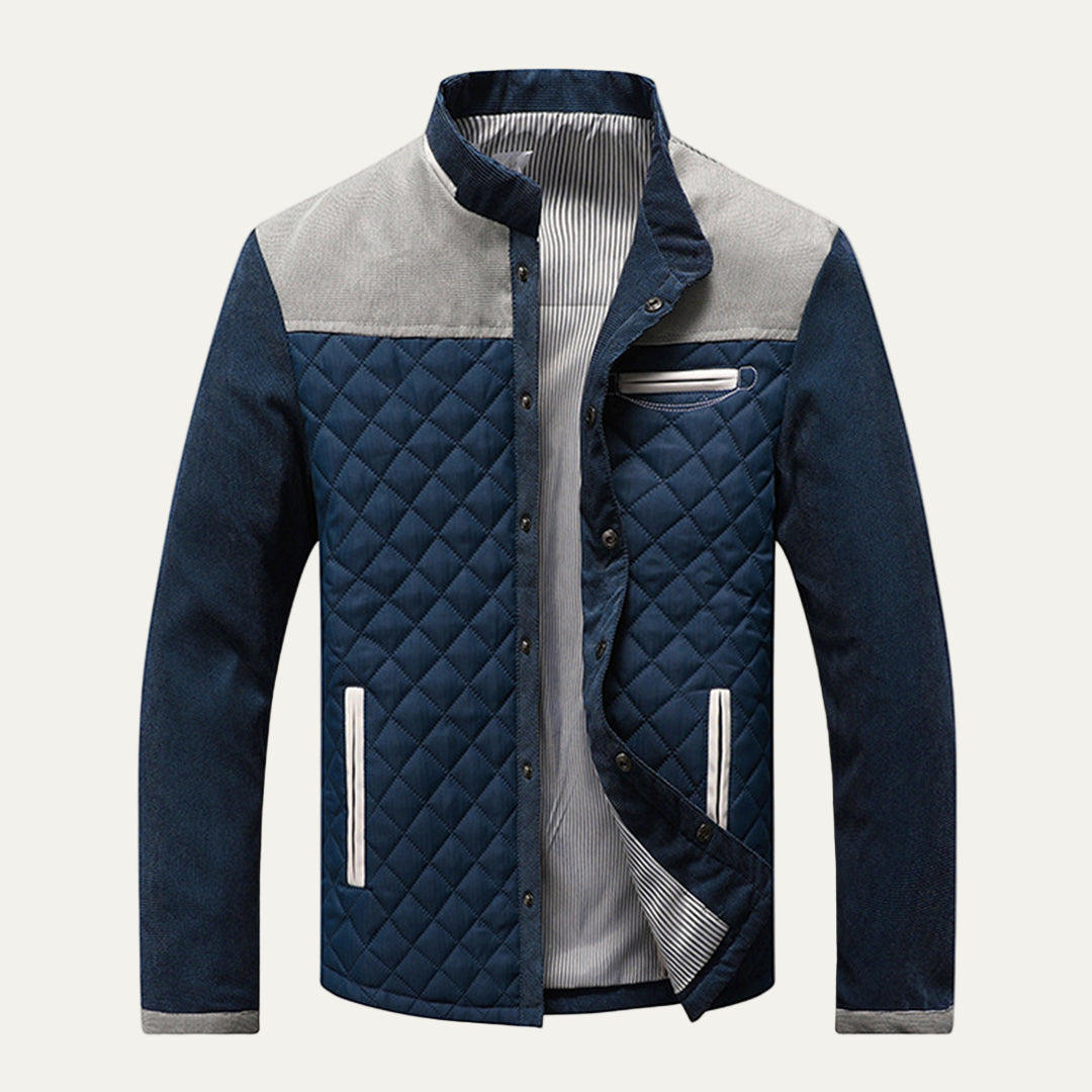 Mens Quilted Bomber Jacket Diamond Stitch Casual Fit