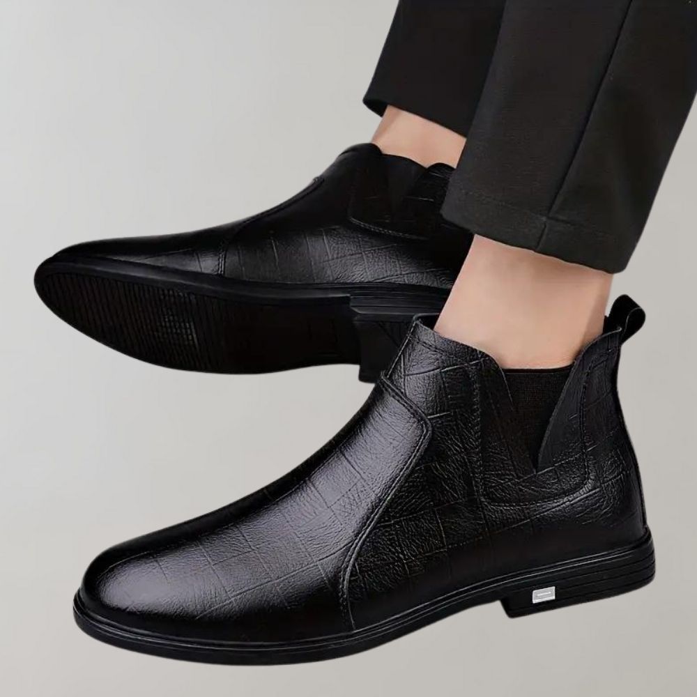 Womens Ankle Boots Textured Leather Slip-On