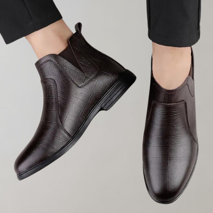 Womens Ankle Boots Textured Leather Slip-On