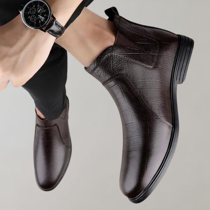 Womens Ankle Boots Textured Leather Slip-On