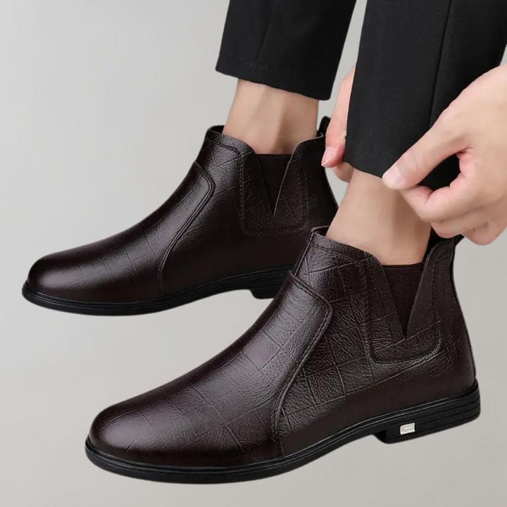 Womens Ankle Boots Textured Leather Slip-On - BritishMode
