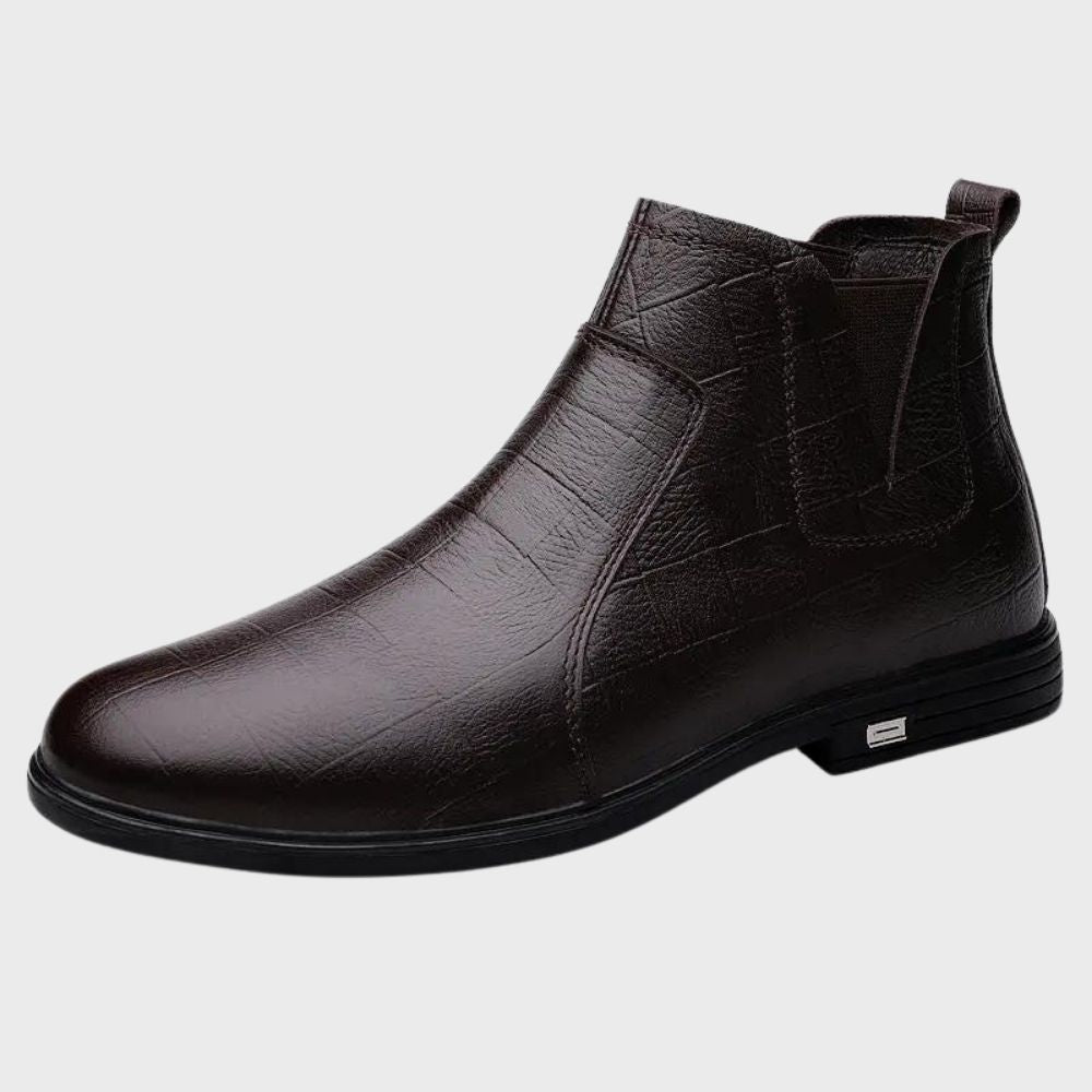 Womens Ankle Boots Textured Leather Slip-On