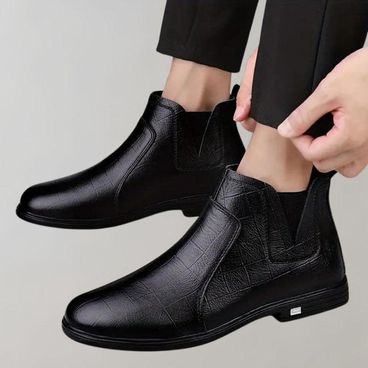 Womens Ankle Boots Textured Leather Slip-On
