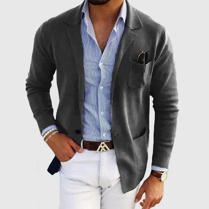 Mens Blazer with Button Pockets and Collar Casual Fit