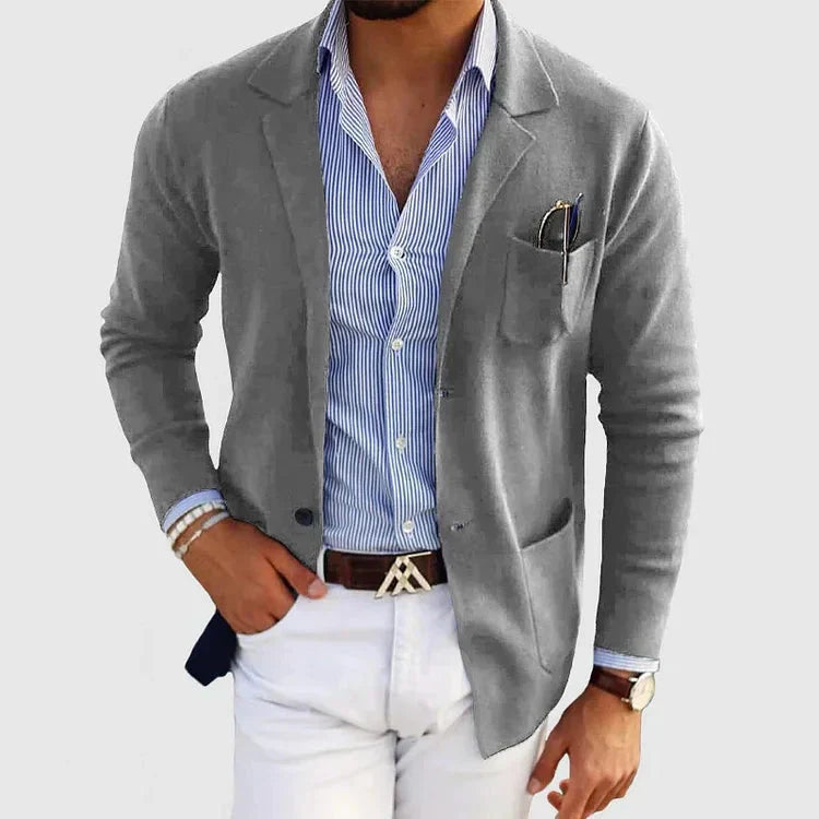 Mens Blazer with Button Pockets and Collar Casual Fit
