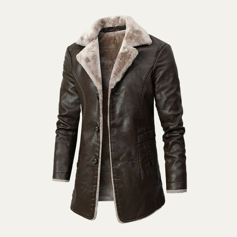 Mens Topcoat Faux Shearling Lined Single Breasted