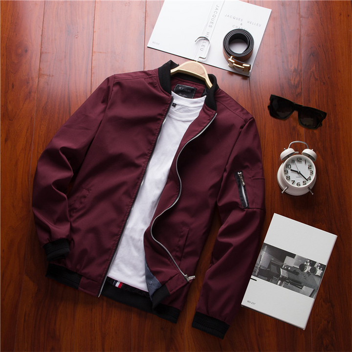Mens Bomber Jacket Casual Fit Sleeve Zip Pocket
