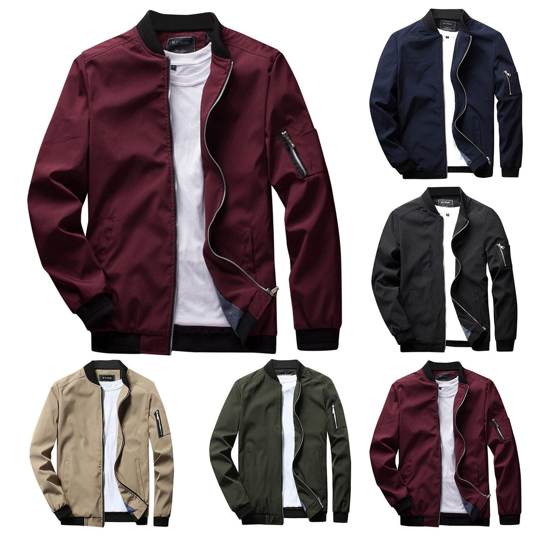 Mens Bomber Jacket Casual Fit Sleeve Zip Pocket