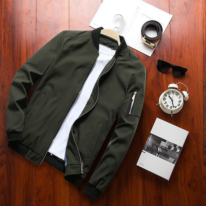Mens Bomber Jacket Casual Fit Sleeve Zip Pocket