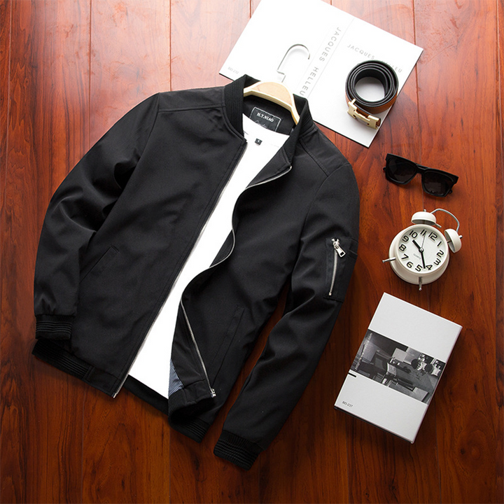 Mens Bomber Jacket Casual Fit Sleeve Zip Pocket