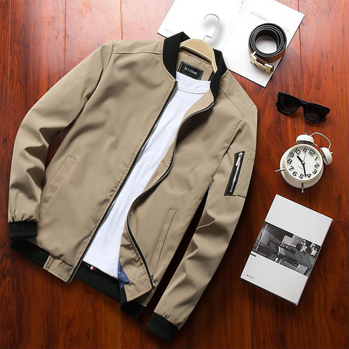 Mens Bomber Jacket Casual Fit Sleeve Zip Pocket