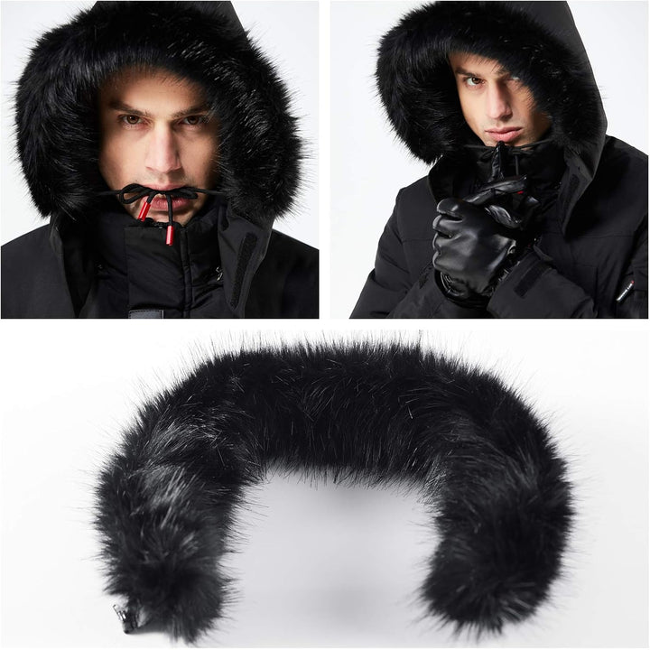 Mens Mid-Length Parka with Faux Fur Hood Winter Coat
