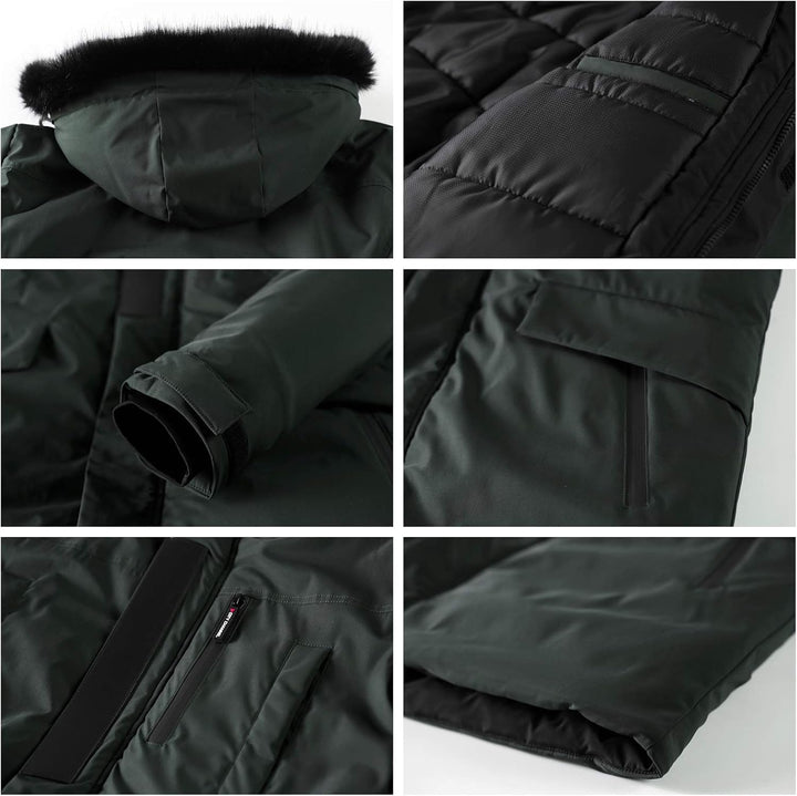 Mens Mid-Length Parka with Faux Fur Hood Winter Coat