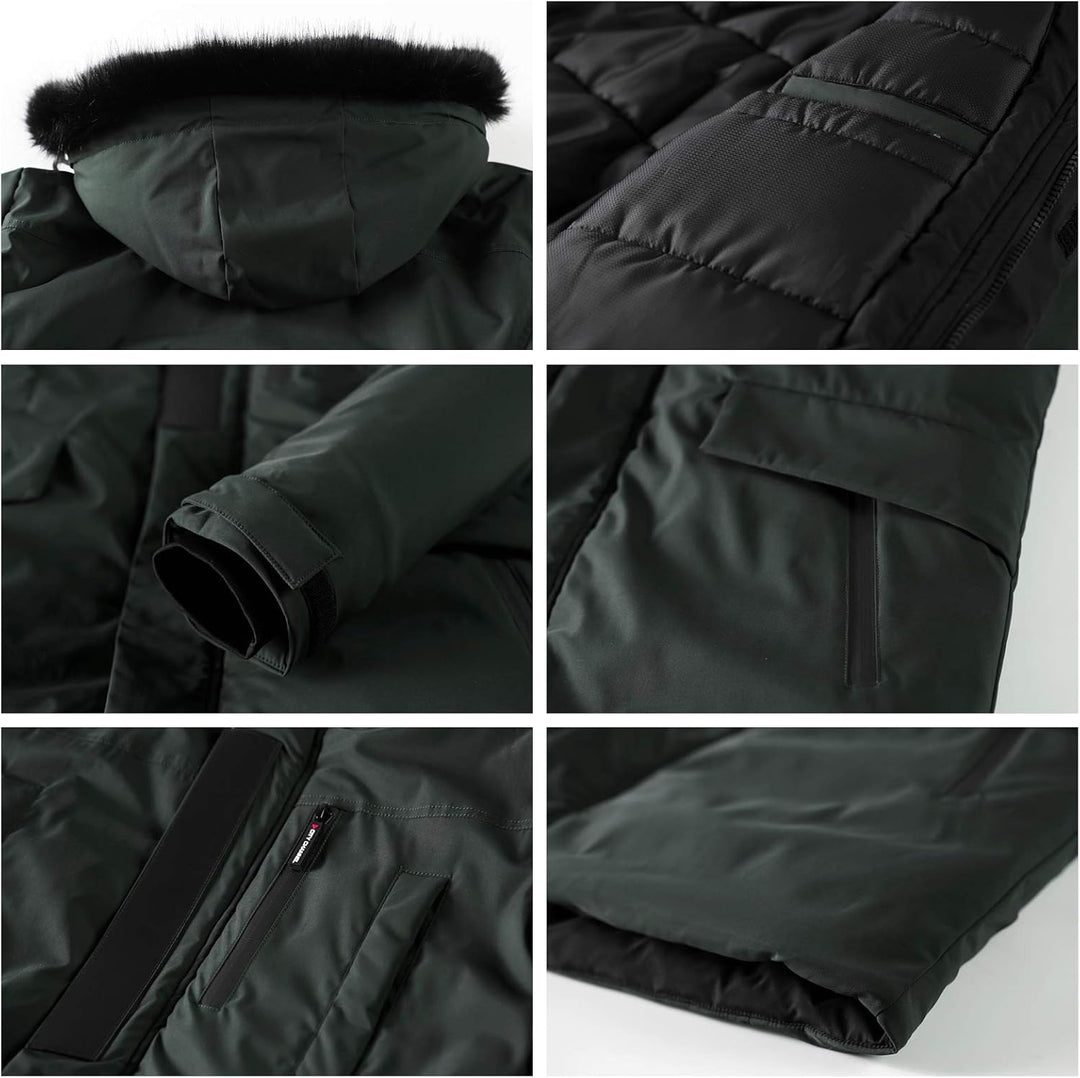 Mens Mid-Length Parka with Faux Fur Hood Winter Coat