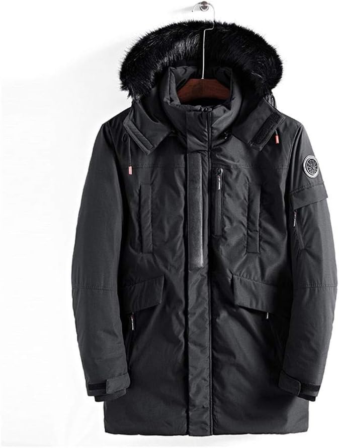 Mens Mid-Length Parka with Faux Fur Hood Winter Coat