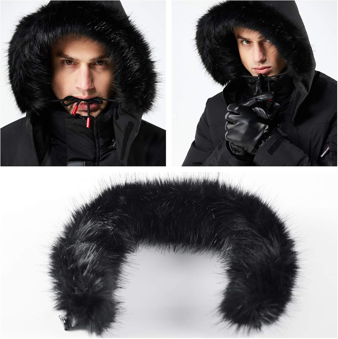 Mens Mid-Length Parka with Faux Fur Hood Winter Coat
