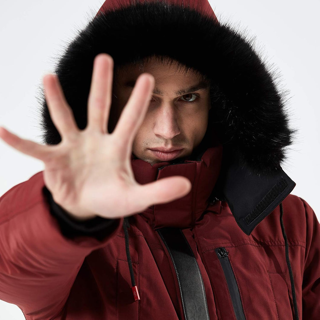 Mens Mid-Length Parka with Faux Fur Hood Winter Coat