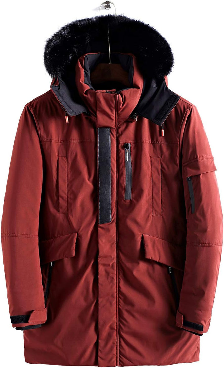 Mens Mid-Length Parka with Faux Fur Hood Winter Coat