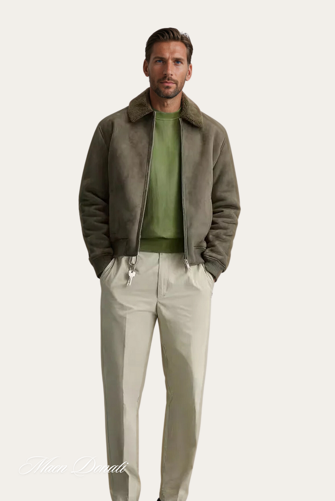 Mens Bomber Jacket Faux Shearling Collar Regular Fit