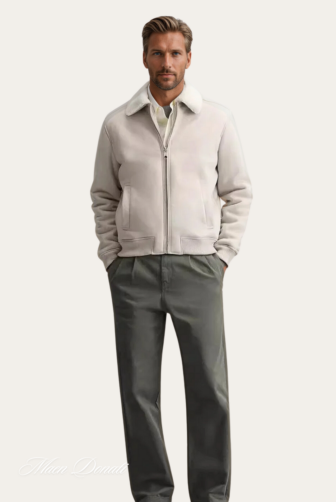 Mens Bomber Jacket Faux Shearling Collar Regular Fit