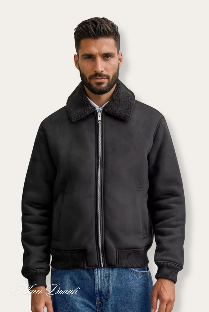Mens Bomber Jacket Faux Shearling Collar Regular Fit
