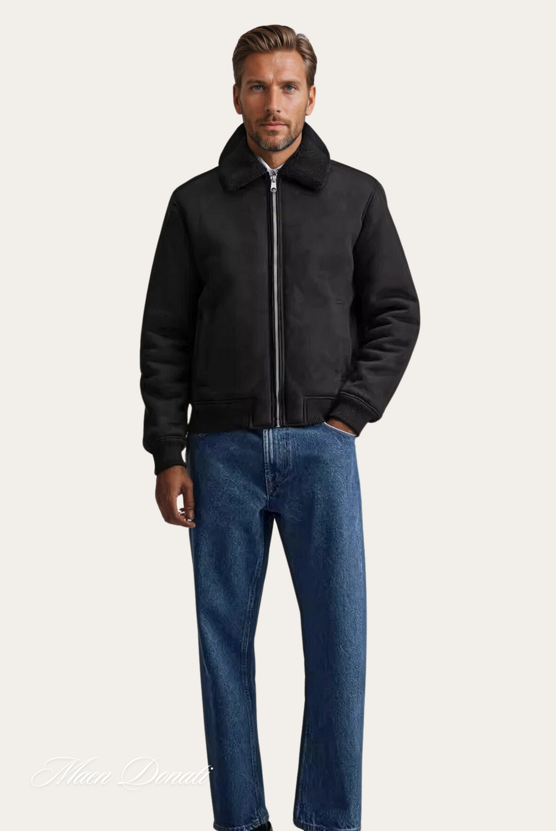 Mens Bomber Jacket Faux Shearling Collar Regular Fit