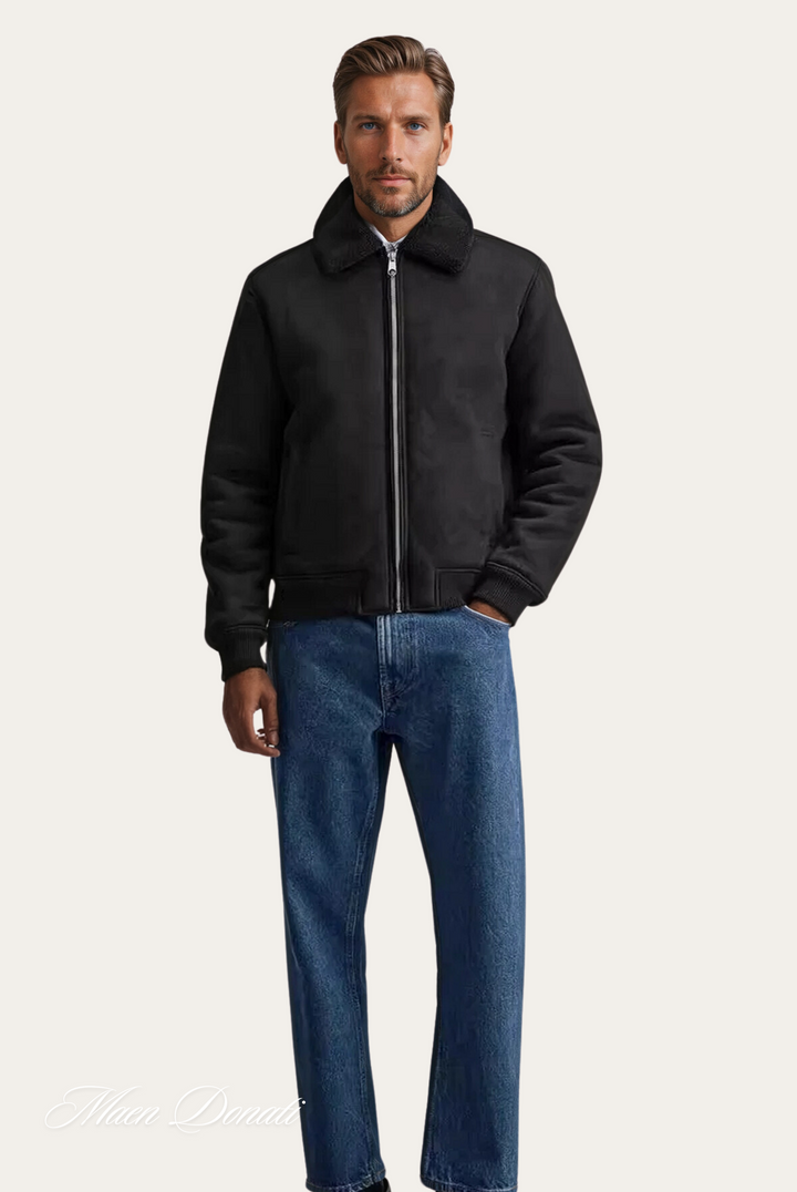 Mens Bomber Jacket Faux Shearling Collar Regular Fit
