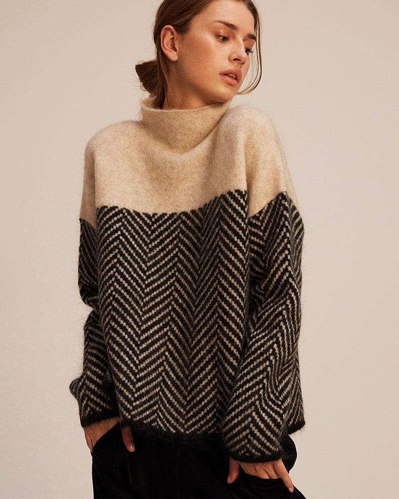 Womens Sweater Chevron Pattern Knit Fit - BritishMode