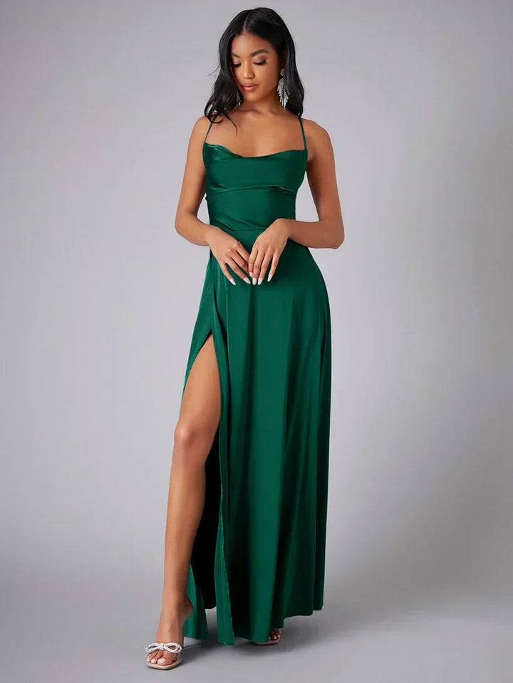 Womens Maxi Dress Spaghetti Straps High Slit